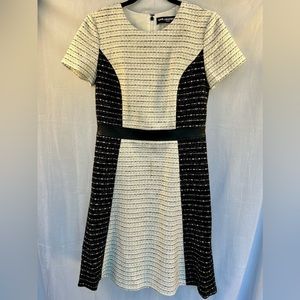 Karl Lagerfeld Paris Black & White Dress with Faux Leather Waistband- Size 4